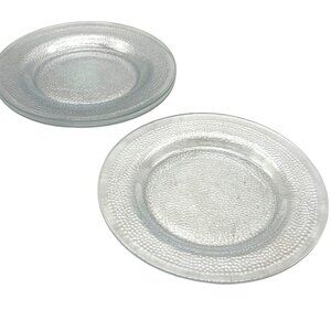 set of 3 salad desert toast plates clear glass ruff bottom pebbled 8" READ